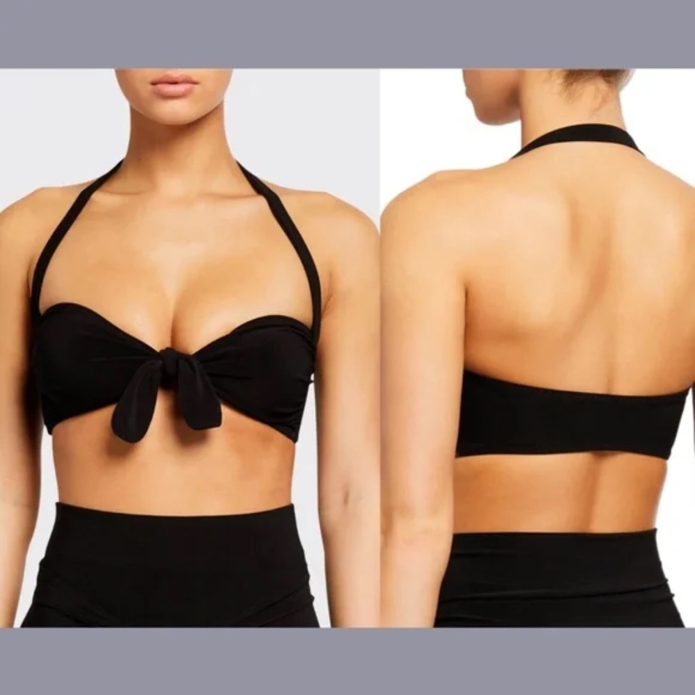 KAMALIKULTURE  Sweetheart Front Tie Bikini Top black Medium NWT